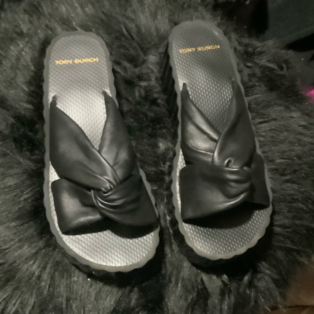 Tory Burch Black Knotted Slide Sandals